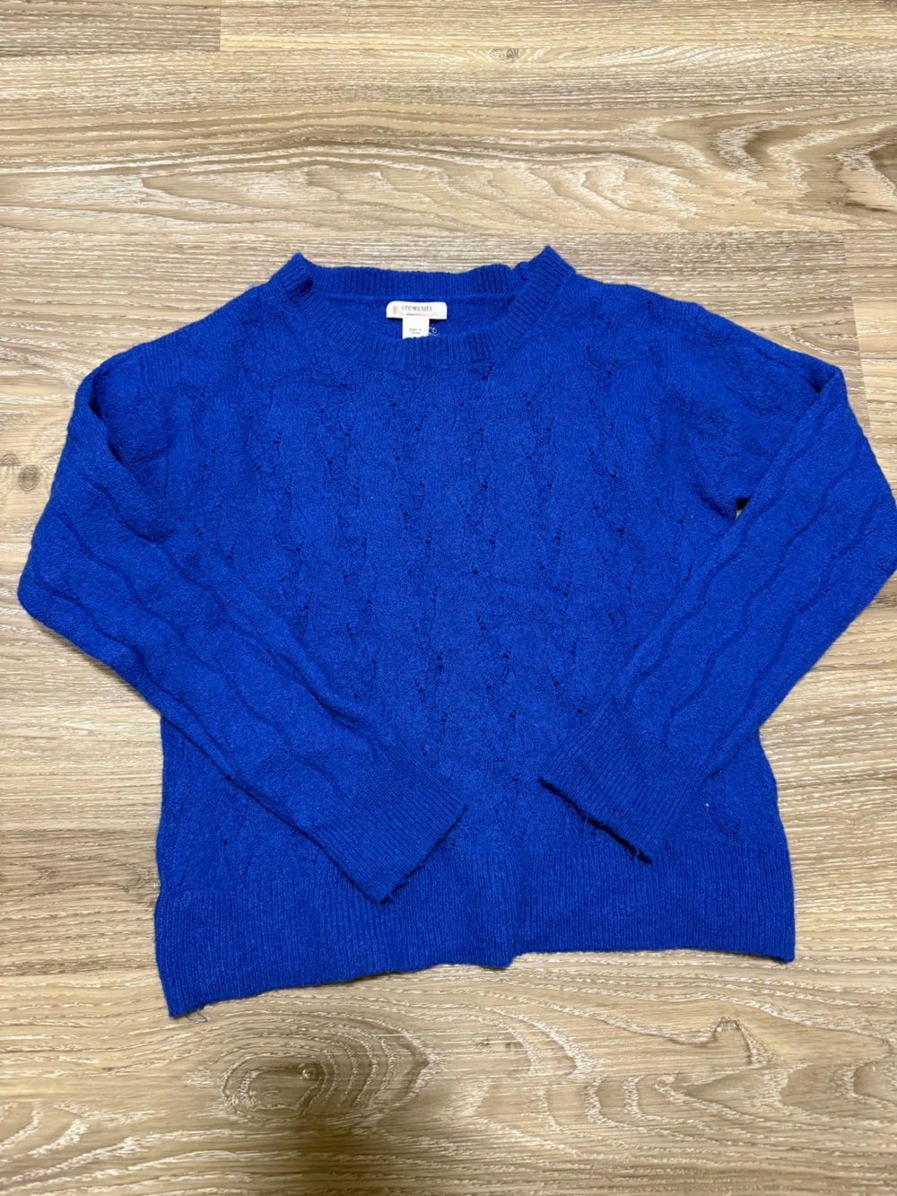 Size S (6-7) Crewcuts Wool-Blend Cable-Knit Crewneck Sweater - Cobalt Blue